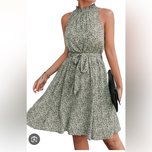 Women's Fall Sleeveless Flowy Dress Casual Mock Neck Elastic Waist M - Picture 1 of 2